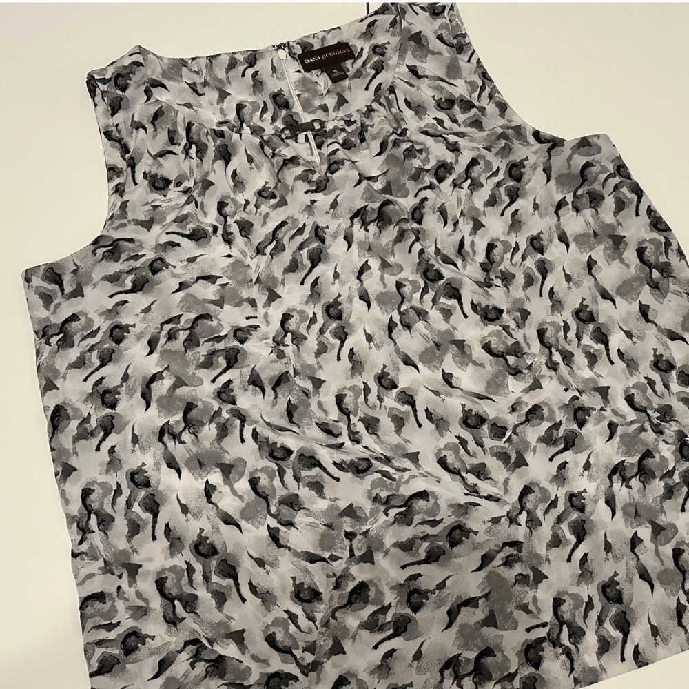 Dana Buchman Women's XL Sleeveless Blouse Abstract Print Zipper‎ Detail